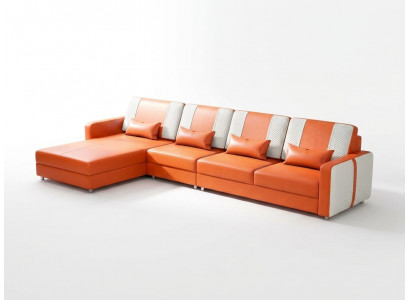 Leder Ecksofa L-Form Modern Orange Komfort Couch Design Polsterecke *