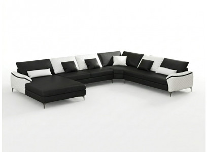 Leder Ecksofa U-Form Modern Sofa Schwarz Couch Design Wohnlandschaft *