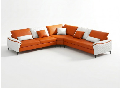 Leder Ecksofa L-Form Modern Orange Couch Design Komfort Wohnzimmer *