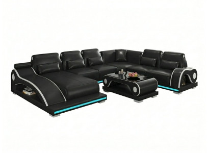 Wohnlandschaft U-Form Schwarz LED Modern Wohnzimmer Praktisch Design *