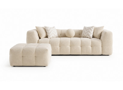 3-Sitzer Sofa Beige Stoff Wohnzimmer weich Modern geräumig