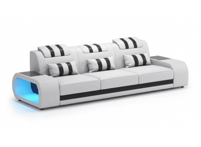 3-Sitzer Ledersofa Modern Weiß Schwarz Elegant LED Ablage Komfort *