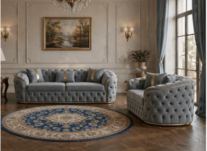 Stilvolle Blaue Chesterfield Sofas Zeitloser 3-Sitzer Stoffsofas