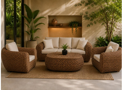 Gartenmöbel Set Sofa Sessel Couchtisch Braun Beige Terrasse Lounge