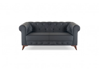 Chesterfield Sofa klassisch Leder silbergrau elegant Knöpfe