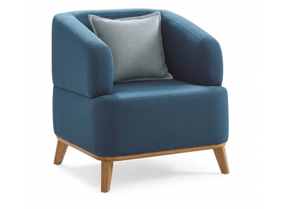 Blauer Stoffsessel Exklusiver Loungesessel Braune Robuste Holzfüße