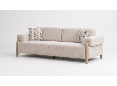 3-Sitzer Sofa Modern Beige Bouclé Holz Armlehnen Design Couch