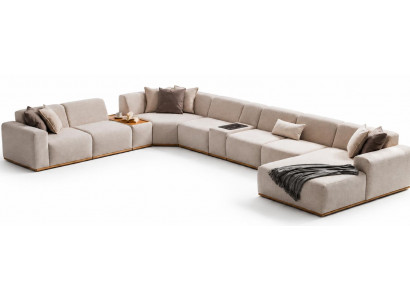 Beiges Wohnlandschaft U-Form großes Sofa Wohnzimmer Bequem Weich Modern