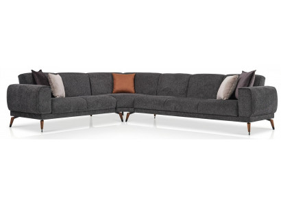 Großzügiges Ecksofa in Anthrazit mit eleganten Holzfüßen