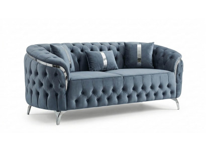 Zeitloser Blauer Chesterfield Zweisitzer Edle Polstercouch 2-er