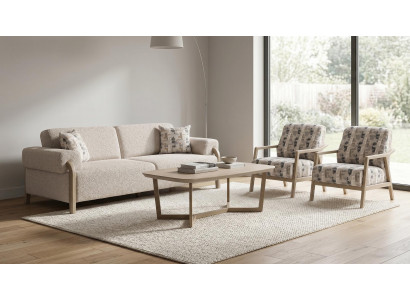 Sofa Set 3+1+1 Beige Bouclé Modern Skandinavisch Design Garnitur 3 tlg.