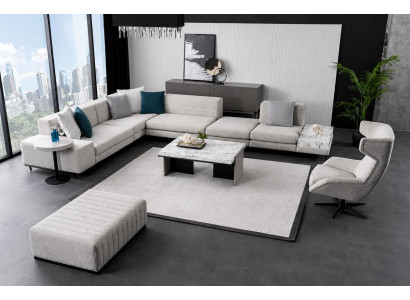 Luxuriöse Weiße Polstercouch Edler Relaxsessel Robuster Tisch 3tlg