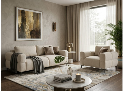 Beiges Wohnzimmer-Set 3+1-Sitzer-Sofas Stoffsofas Sessel Polstermöbel