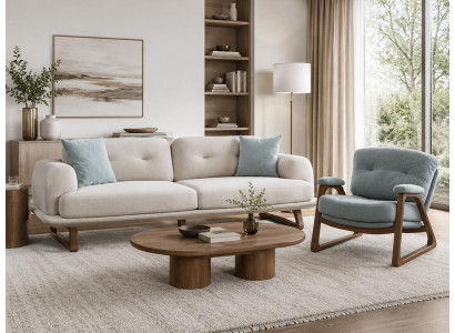 Sofa Set Sofa Sessel weich bequem schön modern weiß blau
