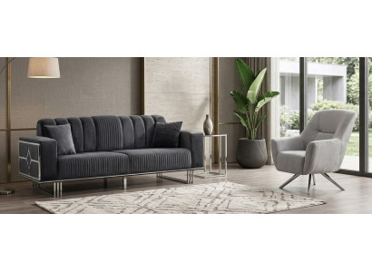 Sofa Set 1x 3-Sitzer Sofa 1x Sessel Moderner Stil Schwarz Grau Schick