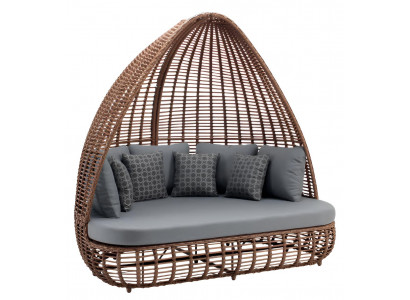 Garten Tagesbett Hängesofa Braun Grau Geflecht Modern Terrasse