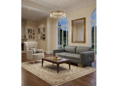 Elegante Wohnzimmer Garnitur 3-er Stoffsofa Exklusiver 1-Sitzer