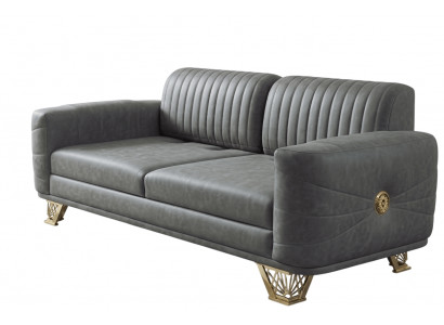 Eleganter Dreisitzer Modernes Graues Stoffsofa Edelstahlfüße
