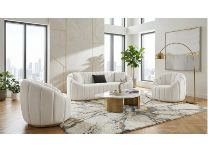 Weiße Komfortable Sofagarnitur Luxuriöse Relaxsessel Stoffsofa