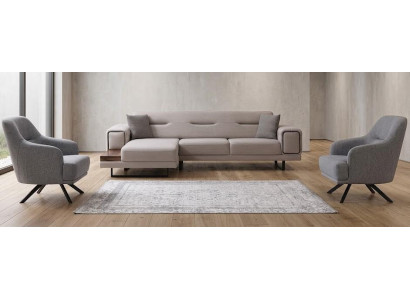 Set Ecksofa Sessel bequem weich geräumig schön beige blau
