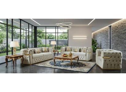 Elegante Beige Chesterfield Sofagarnitur 3+2 Sitzer Polstersessel