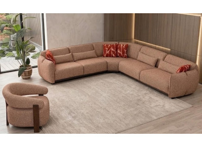 Set Ecksofa Sessel bequem weich geräumig schön braun