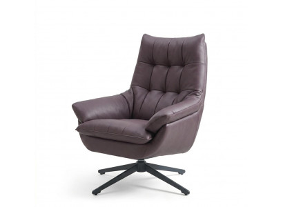 Moderner Drehsessel Aubergine Leder mit weicher Steppung Komfort
