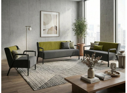 3-Sitzer Sofa 2-Sitzer Sofa Sessel modern olivgrün grau Stoff