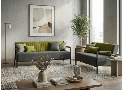 3-Sitzer Sofa 2-Sitzer Sofa modern olivgrün grau elegant Stoffbezug