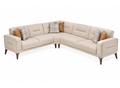 Elegantes Ecksofa in Beige mit Holzfüßen und weicher Polsterung