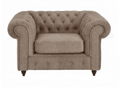 Brauner Stoffsessel weicher klassischer Sessel  Chesterfield Wohnzimmer