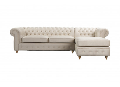 Hellbeiges L-förmiges Ecksofa Ausziehsofa Gestepptes Stoffsofa Chesterfield