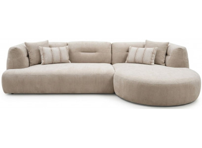 Ecksofa L Form Beige Stoffbezug Abgerundete Modern Wohnzimmer
