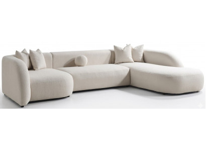 Ecksofa L Form Beige Stoffbezug Wohnzimmer komfortabel bequem