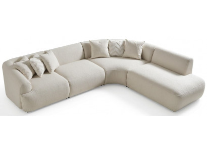 Ecksofa L Form Geschwungen Beige Stoffbezug Wohnzimmer bequem