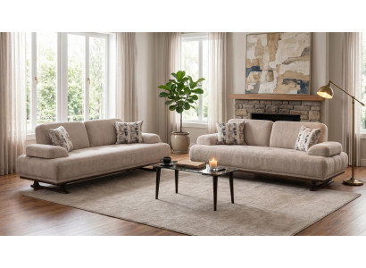 Zeitloses Wohnzimmer-Set mit 3+3-Sitzer und komfortabler Polsterung Beige
