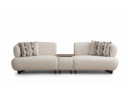 3-Sitzer Sofa Modern Beige Bouclé Holz Design Couch Modultabelle
