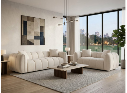 Beiges Wohnzimmer-Set 3+2-Sitzer-Sofas Stoffsofas Wohnzimmer luxuriös