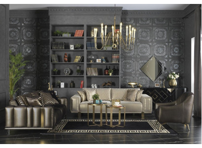 Sofa Set Beige und Schwarz Modern mit Sessel fuer Wohnzimmer