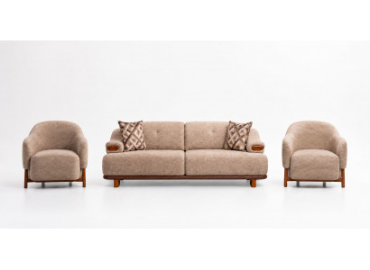 Sofa Sessel Wohnzimmer Hellbraun Modern geräumig komfortabel