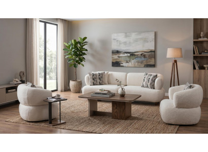 Sofa Set 3+1+1 Beige Stoff Modern Sessel Wohnzimmer Design klassisch