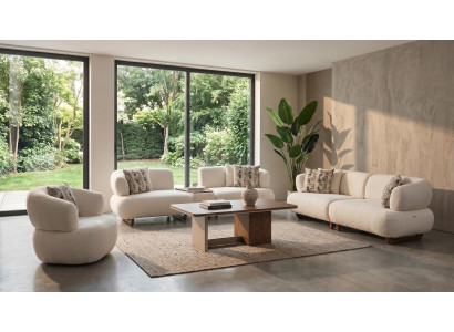 Sofa Set 4+3+1 Beige Stoff Modern Sitzer Wohnzimmer Design klassisch