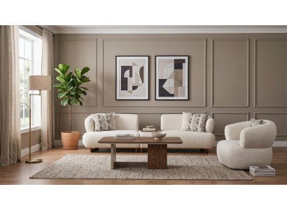 Sofa Set 4+1 Sitzer mit Couchtisch Beige Bouclé Couch Garnitur Polster