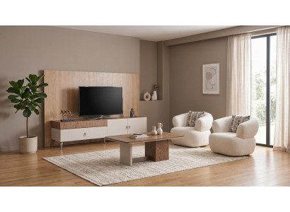 TV-Möbel Couchtisch Stühle(2x) Modern Beige Stilvoll Komfortabel Lounge