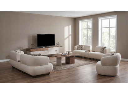 Couchgarnitur 4+4+1 Modern Beige Gemütlich Sofa Sessel Polster Set Wohnzimmer
