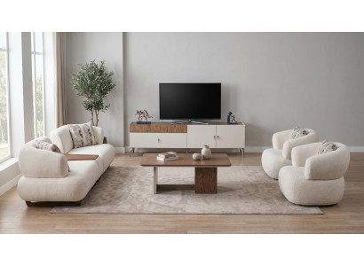 Couchgarnitur 4+1+1 Modern Beige Gemütlich Sofa Sessel Polster Set Wohnzimmer