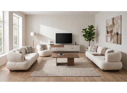 Couchgarnitur 4+3+1 Modern Beige Gemütlich Sofa Wohnzimmer TV-Möbel
