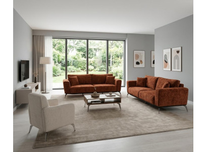 Großzügiges Polster Set Designer Couchen Stoffsessel 3tlg Garnitur