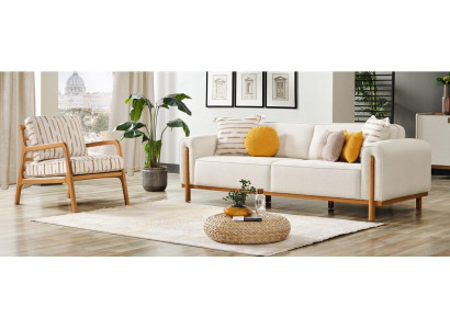 Helles 2-Sitzer-Sofa mit Sessel Holzrahmen im modernen Wohnstil