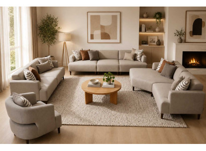 Einzigartige Beige Couchgarnitur Komplettes Sofa Set 4tlg Möbel